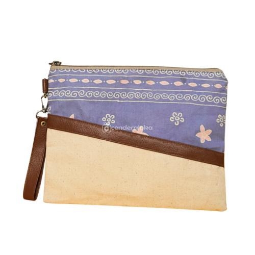 Handbag Batik Cap Motif Ungu Kombinasi Goni dan Kulit Sintesis